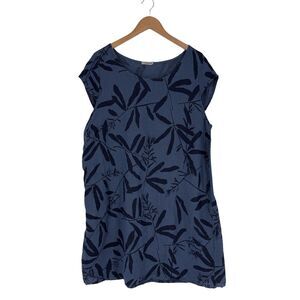 Lungo L’Arno Italian Linen Sleeveless Dress with Botanical Print in Blue | 1X